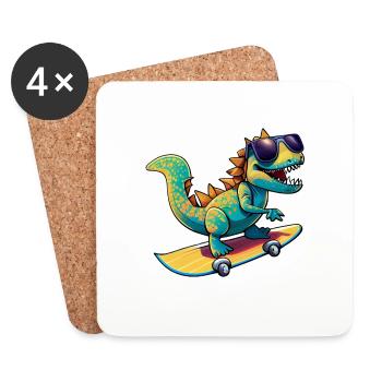Dino Dinosaur on skateboard with sunglasses - Coasters (set of 4) - white - Front