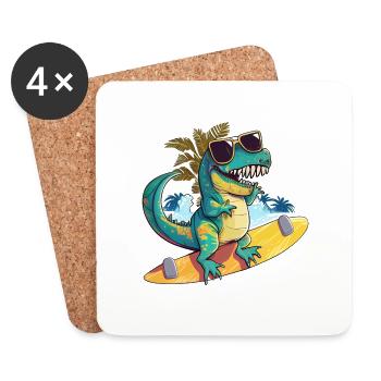 Dino Dinosaurier auf Surfboard mit Sonnenbrille - Untersetzer (4er-Set) - Weiß - Vorne
