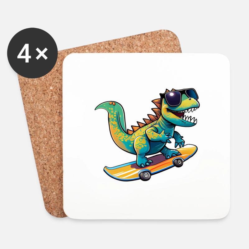 Dino Dinosaurier auf Skateboard mit Sonnenbrille - Untersetzer (4er-Set) - Weiß