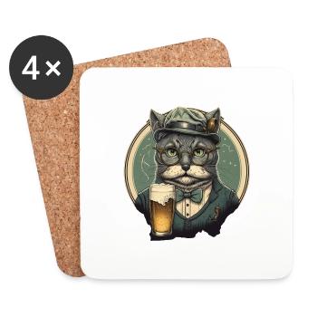 Smart Beer Cat - Coasters (set of 4) - white - Front
