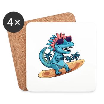 Dino Dinosaur sur une planche de surf avec des lunettes de soleil - Dessous de verre (lot de 4) - blanc - Devant