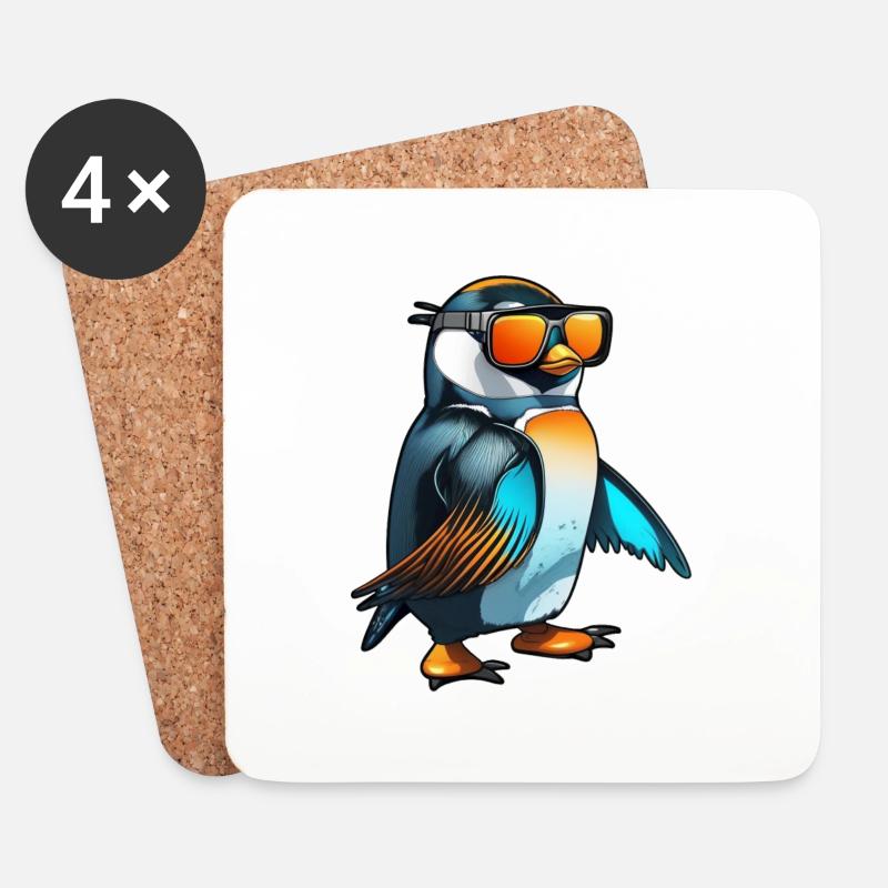 Cooler Pinguin mit Sonnenbrille - Untersetzer (4er-Set) - Weiß