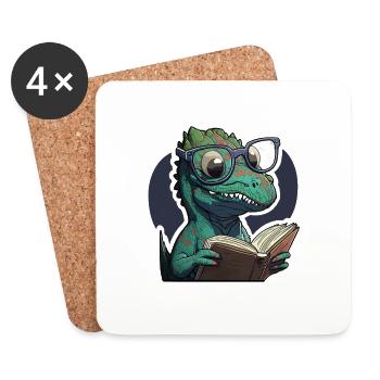 Kleiner Baby Dino mit Brille liest ein Buch - Untersetzer (4er-Set) - Weiß - Vorne