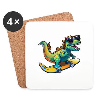 Dino Dinosaurier auf Skateboard mit Sonnenbrille - Untersetzer (4er-Set) - Weiß - Vorne