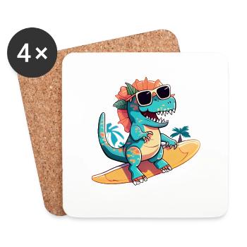 Dino Dinosaur sur une planche de surf avec des lunettes de soleil - Dessous de verre (lot de 4) - blanc - Devant