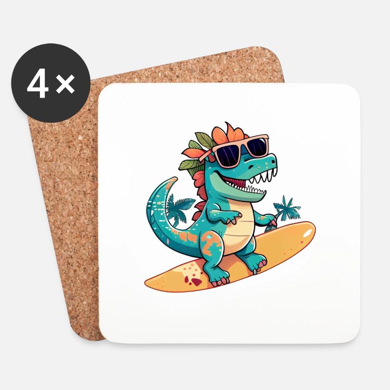 Dino Dinosaurier auf Surfboard mit Sonnenbrille - Untersetzer (4er-Set) - Weiß
