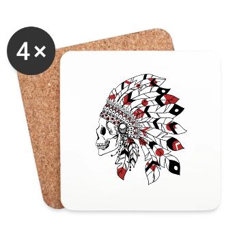 Totenkopf mit schwarz-rotem Indianerkopfschmuck - Untersetzer (4er-Set) - Weiß - Vorne