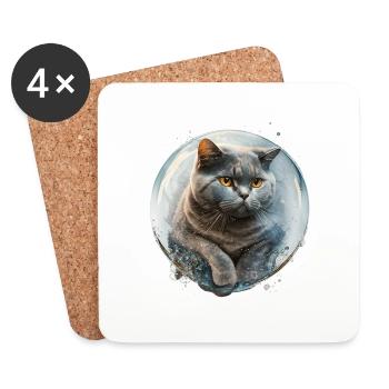 Cute Cat Britisch Kurzhaar Space Art - Untersetzer (4er-Set) - Weiß - Vorne