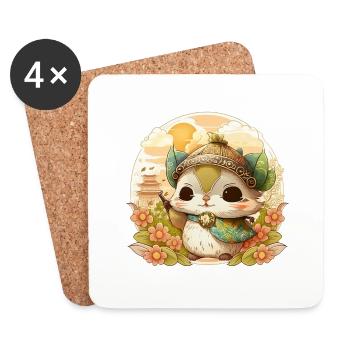 Japanese Cat Cute Fairytale Katze - Untersetzer (4er-Set) - Weiß - Vorne