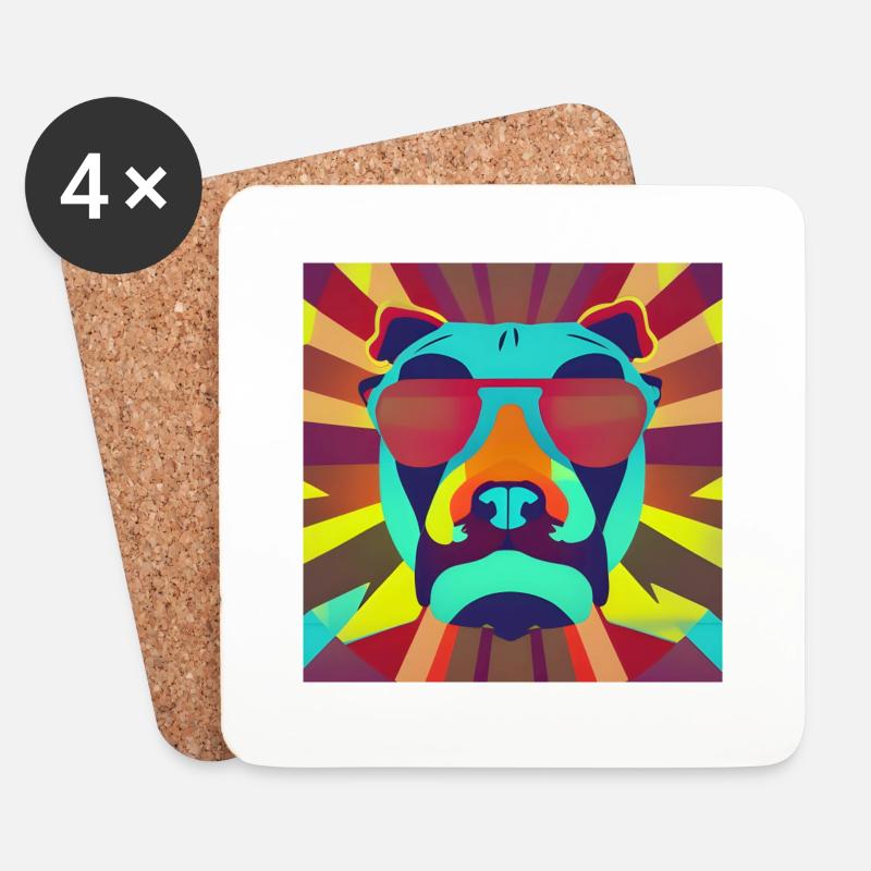 Bulldogge mit Sonnebrille - Untersetzer (4er-Set) - Weiß