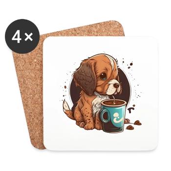 Cute Dog Drinking Coffee - Coasters (set of 4) - white - Front