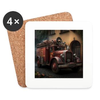 Nostalgisches Feuerwehrfahrzeug - Untersetzer (4er-Set) - Weiß - Vorne