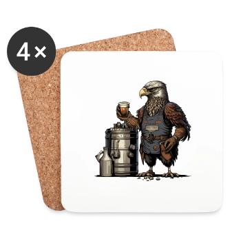 Adler Bierbrauer mit Bier - Untersetzer (4er-Set) - Weiß - Vorne