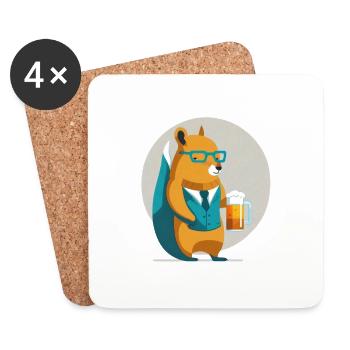 Lustiges Eichhörnchen mit Bier, und Brille - Untersetzer (4er-Set) - Weiß - Vorne