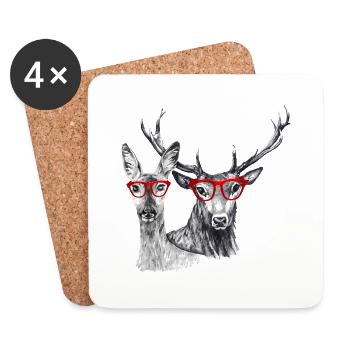 Deer and doe - Coasters (set of 4) - white - Front