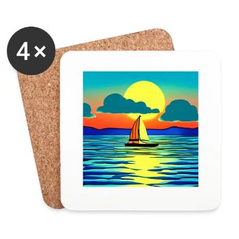 Sonnenuntergang mit Segelboot - Untersetzer (4er-Set) - Weiß - Vorne