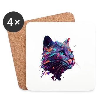 Psychedelische Katze - Untersetzer (4er-Set) - Weiß - Vorne