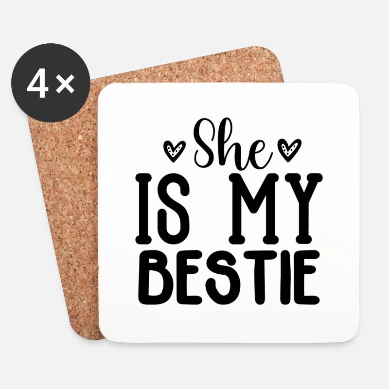 She is My Bestie - Untersetzer (4er-Set) - Weiß
