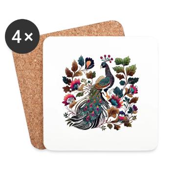 Peacock in The Garden - Coasters (set of 4) - white - Front