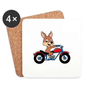 KÄNGURU - MOTORRAD - BIKER - TIER - TIERISCH - GUT - Untersetzer (4er-Set) - Weiß - Vorne