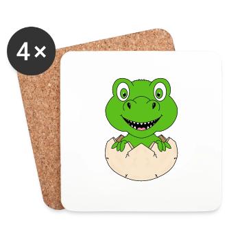 DINOSAURIER - DINO - EI - BABY - GEBURT - KIND - Untersetzer (4er-Set) - Weiß - Vorne