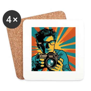 Photographe Pop Art - Dessous de verre (lot de 4) - blanc - Devant