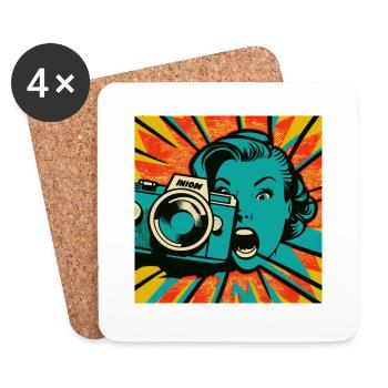 Photographe Pop Art Femme - Dessous de verre (lot de 4) - blanc - Devant