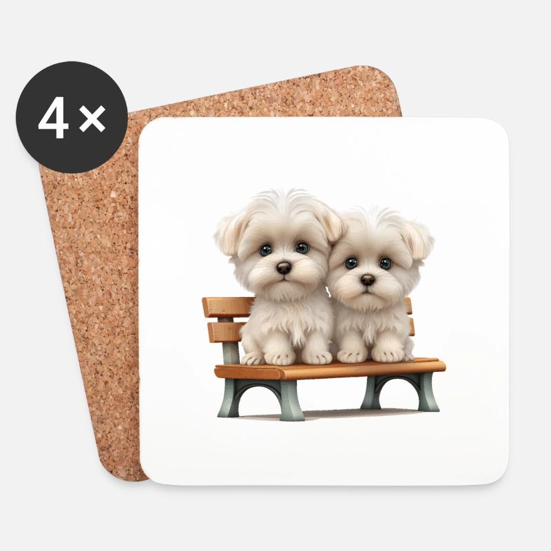2 Malteser auf Bank Geschenk - Untersetzer (4er-Set) - Weiß