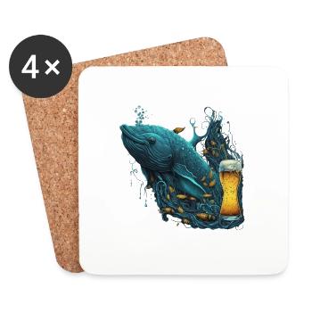 Poisson monstre des profondeurs avec de la bière - Dessous de verre (lot de 4) - blanc - Devant