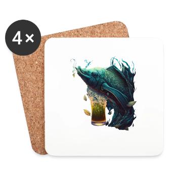 Cool pike with beer motif for anglers - Coasters (set of 4) - white - Front