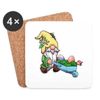 Easter Garden Gnome With Wheelbarrow - Coasters (set of 4) - white - Front