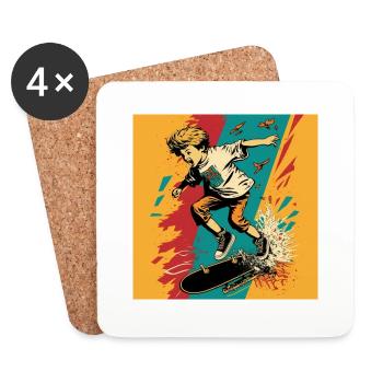 Garçon patineur - Dessous de verre (lot de 4) - blanc - Devant
