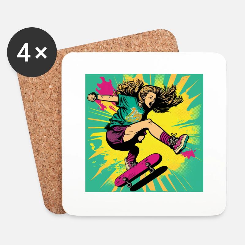 Skater-Mädchen - Untersetzer (4er-Set) - Weiß