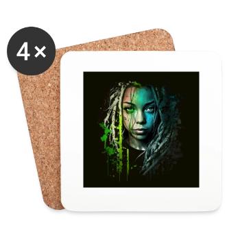 Visage femme dreadlocks n°6 - Dessous de verre (lot de 4) - blanc - Devant