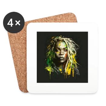 Visage femme dreadlocks n°2 - Dessous de verre (lot de 4) - blanc - Devant