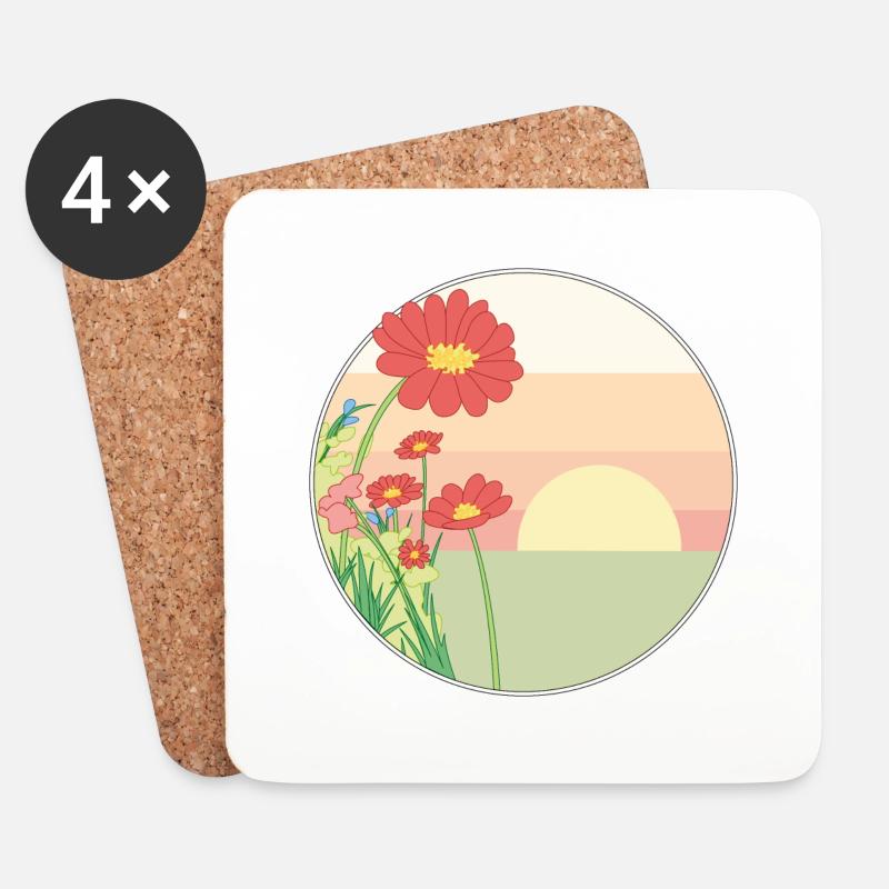 Feldblumen im Sonnenaufgang ohne Text - Untersetzer (4er-Set) - Weiß