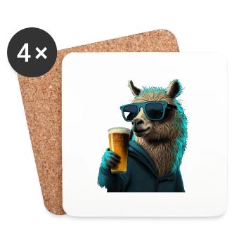 Cooles Lama mit Bier und Sonnenbrille. - Untersetzer (4er-Set) - Weiß - Vorne