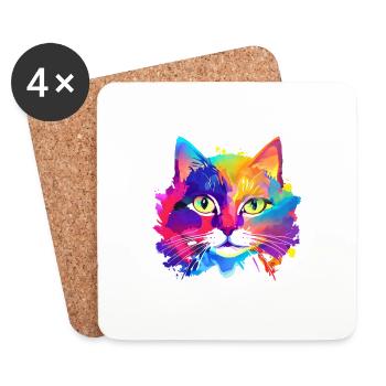Chat Propriétaire Chaton Pet Cat Cat - Dessous de verre (lot de 4) - blanc - Devant