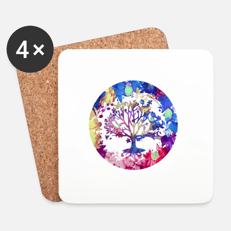 Baum des Lebens ,Lebensbaum,blumen,bunt - Untersetzer (4er-Set) - Weiß