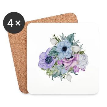 Blaue Aquarellblumen - Untersetzer (4er-Set) - Weiß - Vorne