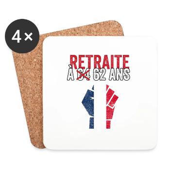 retraite à 62 ans Grève 2023 anti retraite à 64 an - Dessous de verre (lot de 4) - blanc - Devant