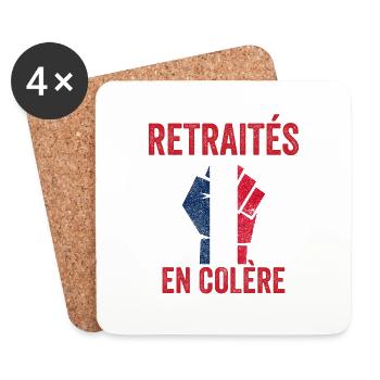 retraités en colère Grève 2023 anti retraite à 64 - Dessous de verre (lot de 4) - blanc - Devant