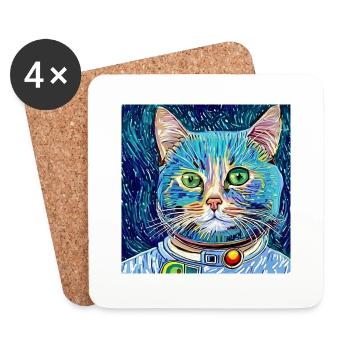 Astronaut Cat Van Gogh - Untersetzer (4er-Set) - Weiß - Vorne