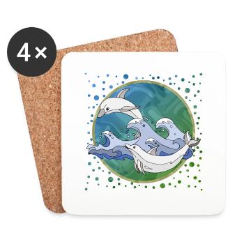 Dauphins - Dessous de verre (lot de 4) - blanc - Devant