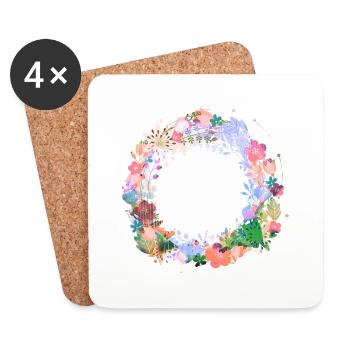 couronne de fleurs,vide, couronne,graffti,coloré,fleurs - Dessous de verre (lot de 4) - blanc - Devant