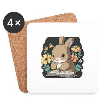 Bunny reads book rabbit bookworm reading books - Coasters (set of 4) - white - Front
