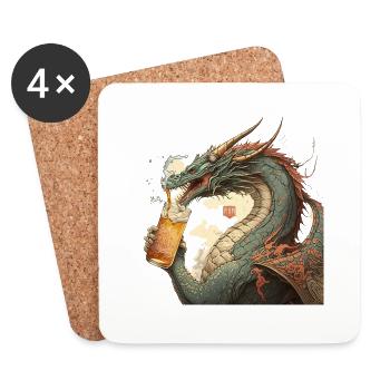 Un dragon chinois boit de la bière - Dessous de verre (lot de 4) - blanc - Devant