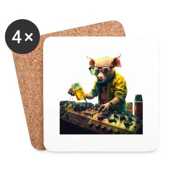 Beastly cool pig DJ with beer - Coasters (set of 4) - white - Front