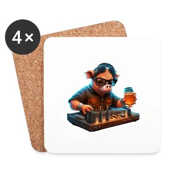 Cool DJ pig with beer in the club - Coasters (set of 4) - white - Front