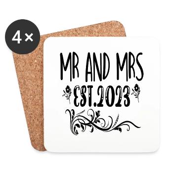 Mr and Mrs Est. 2023 - Untersetzer (4er-Set) - Weiß - Vorne
